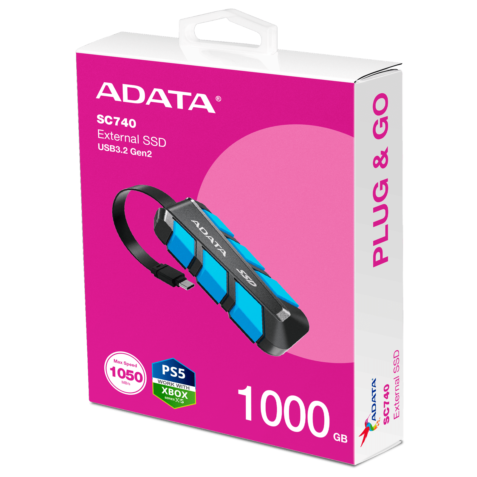 ADATA SC740 External SSD USB 3.2 Gen2 1050MB/s Read 1000MB/s Write Built-In USB-C Cable MIL-STD Drop - 1TB:圖片 8