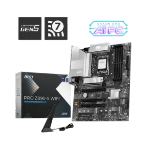MSI PRO Z890‑S WIFI ATX Motherboard – Intel Z890. LGA1851. DDR5‑256GB. PCIe 5.0 x16. M.2 Gen 5. Wi‑Fi 7 + 2.5 GbE. Thunderbolt 4. USB4