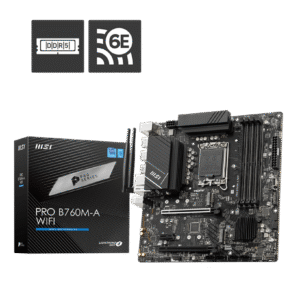 MSI PRO B760M‑A WiFi DDR5 mATX Motherboard – LGA 1700. DDR5 5333 MHz OC. PCIe 4.0. Wi‑Fi 6E. 2.5 Gb LAN
