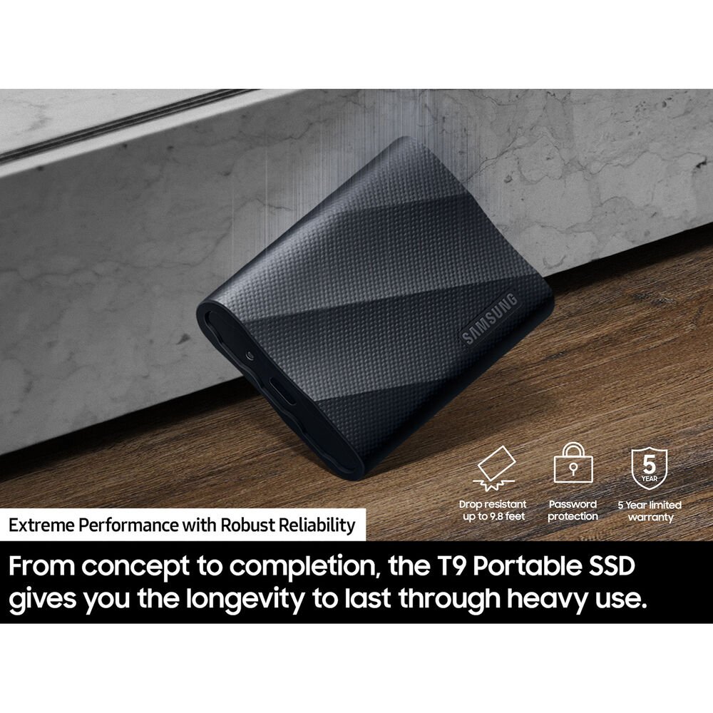 Samsung T9 4TB Portable SSD – USB 3.2 Gen 2x2. Up to 2.000 MB/s Read/Write. Rugged Design. AES 256-bit Encryption. Black:圖片 13
