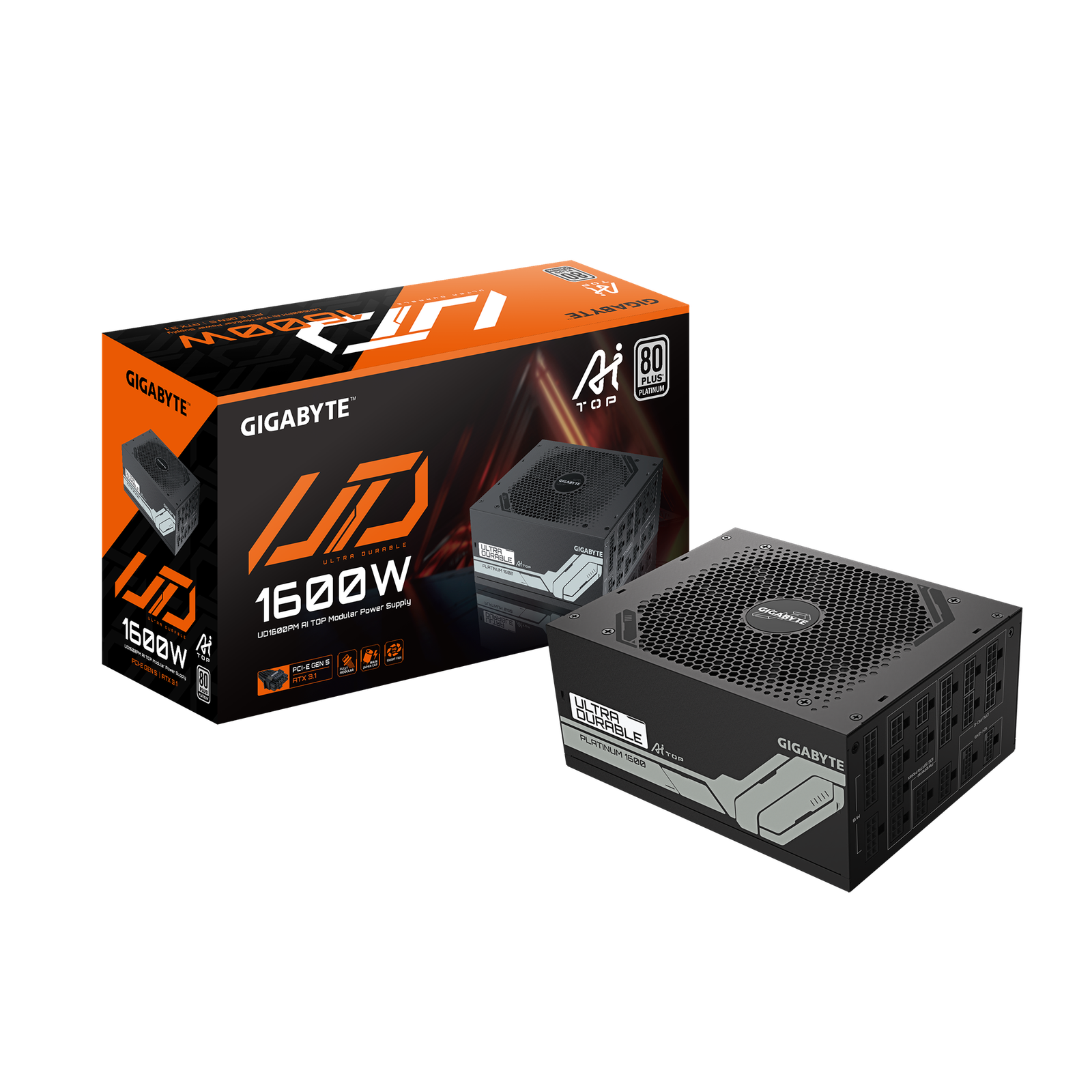 GIGABYTE GP-UD1600PM PG5 AI TOP PSU – 1600W. ATX 3.1. PCIe Gen5 Ready. 80+ Platinum. Fully Modular