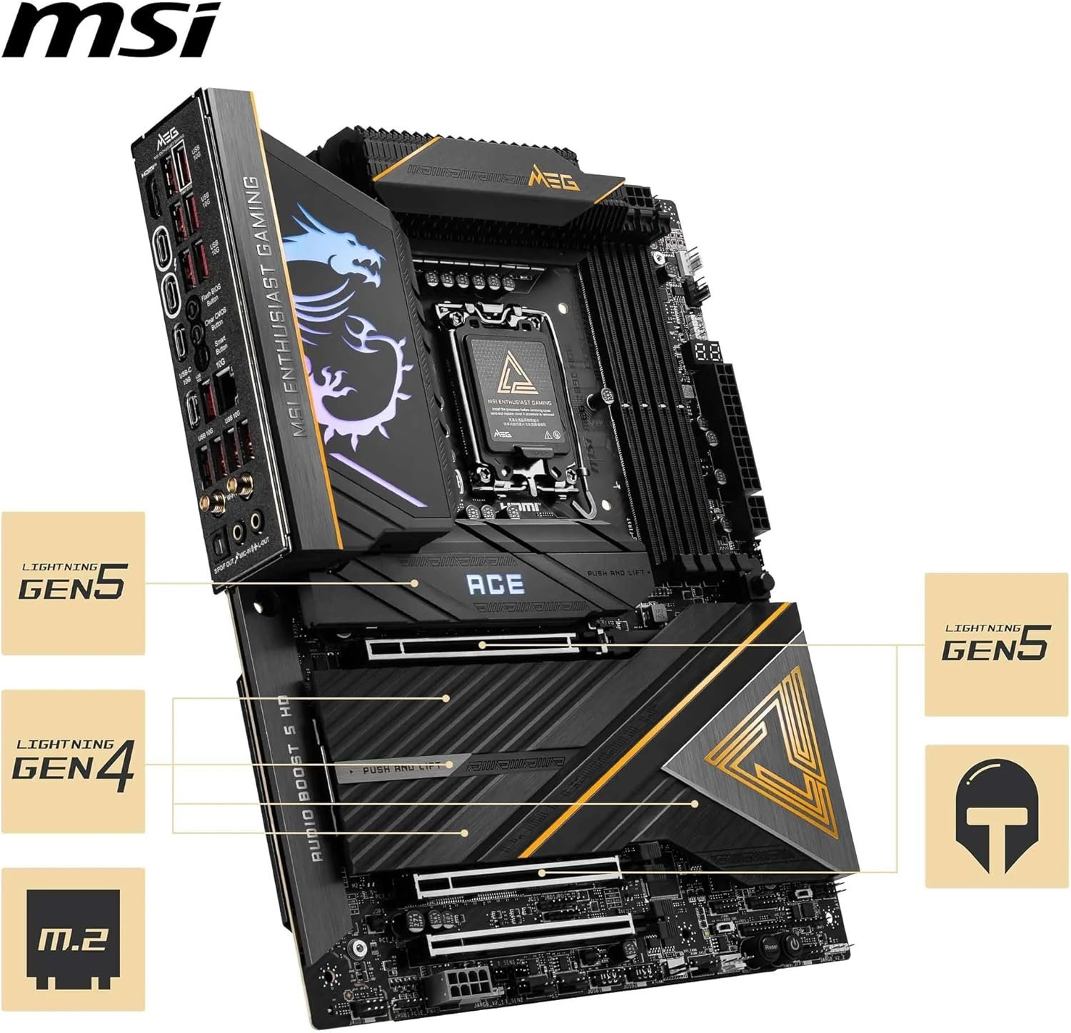 MSI MEG Z890 Ace LGA 1851 ATX Motherboard. Intel Z890 Chipset. 4x DDR5 UDIMM Slots. Up to 256GB Max Memory. Wi-Fi 7 & BT 5.4. 3x PCI-E x16 Slots. 5x M.2 Slots. Black:圖片 3