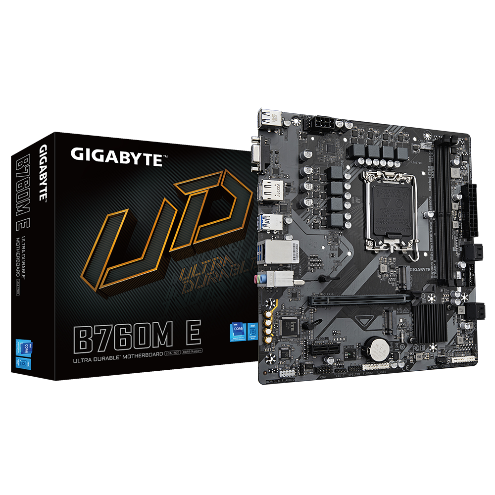 Gigabyte B760M-E (rev. 1.0) – DDR5 Micro-ATX Motherboard. 13th/12th Gen Intel Support. Dual PCIe 4.0 M.2. Smart Fan 6