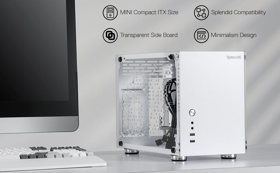 Redragon EB211 Mini-ITX Gaming PC Case. Small Form Factor Computer Chassis w/ Vented Honeycomb Acrylic Transparent Panels. Triple-Slot GPU and 360 Degree Accessibility. White:圖片 11