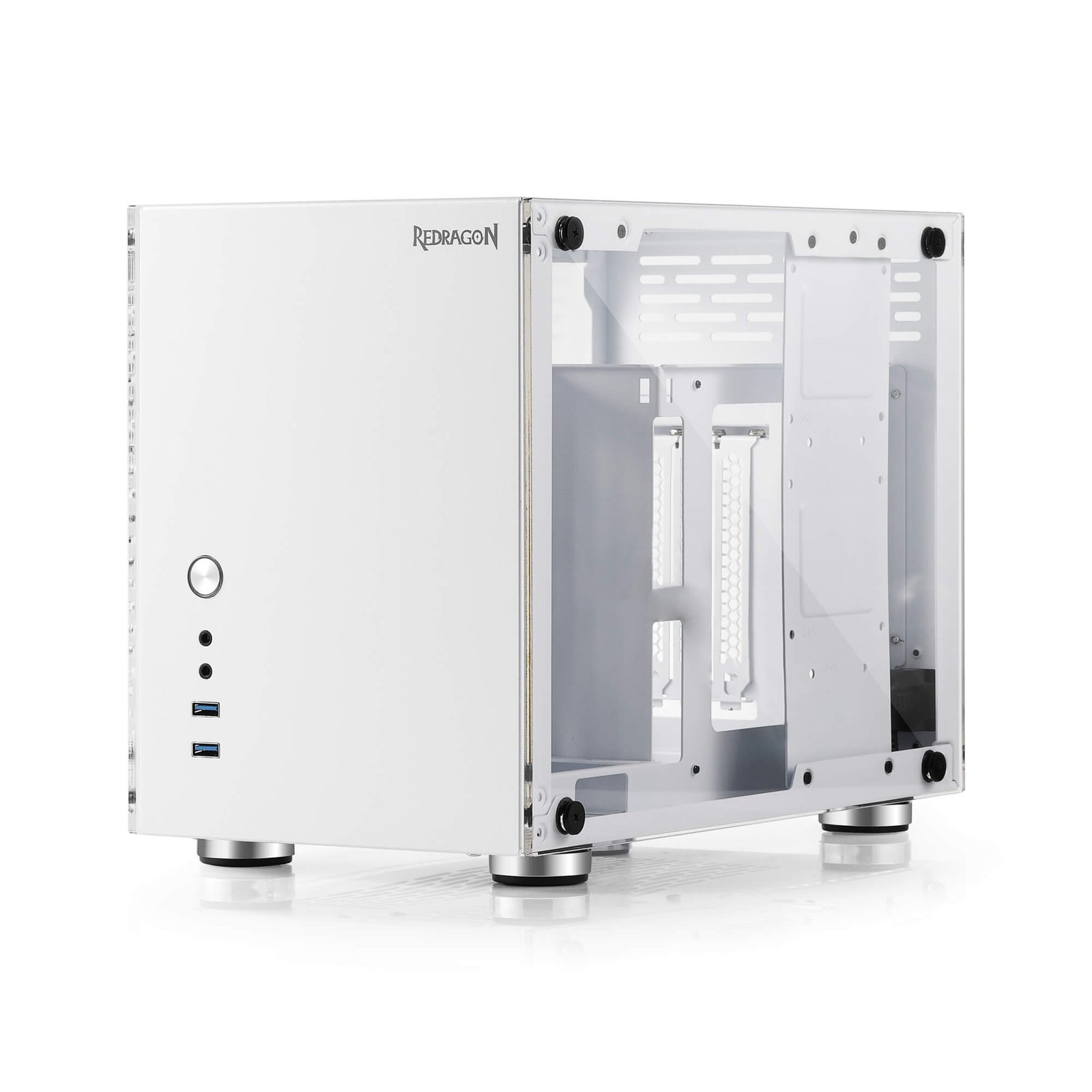Redragon EB211 Mini-ITX Gaming PC Case. Small Form Factor Computer Chassis w/ Vented Honeycomb Acrylic Transparent Panels. Triple-Slot GPU and 360 Degree Accessibility. White