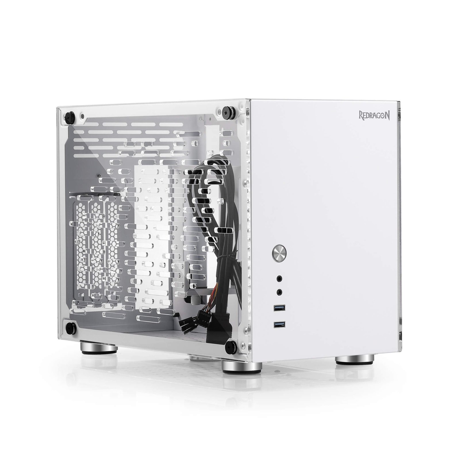 Redragon EB211 Mini-ITX Gaming PC Case. Small Form Factor Computer Chassis w/ Vented Honeycomb Acrylic Transparent Panels. Triple-Slot GPU and 360 Degree Accessibility. White:圖片 6