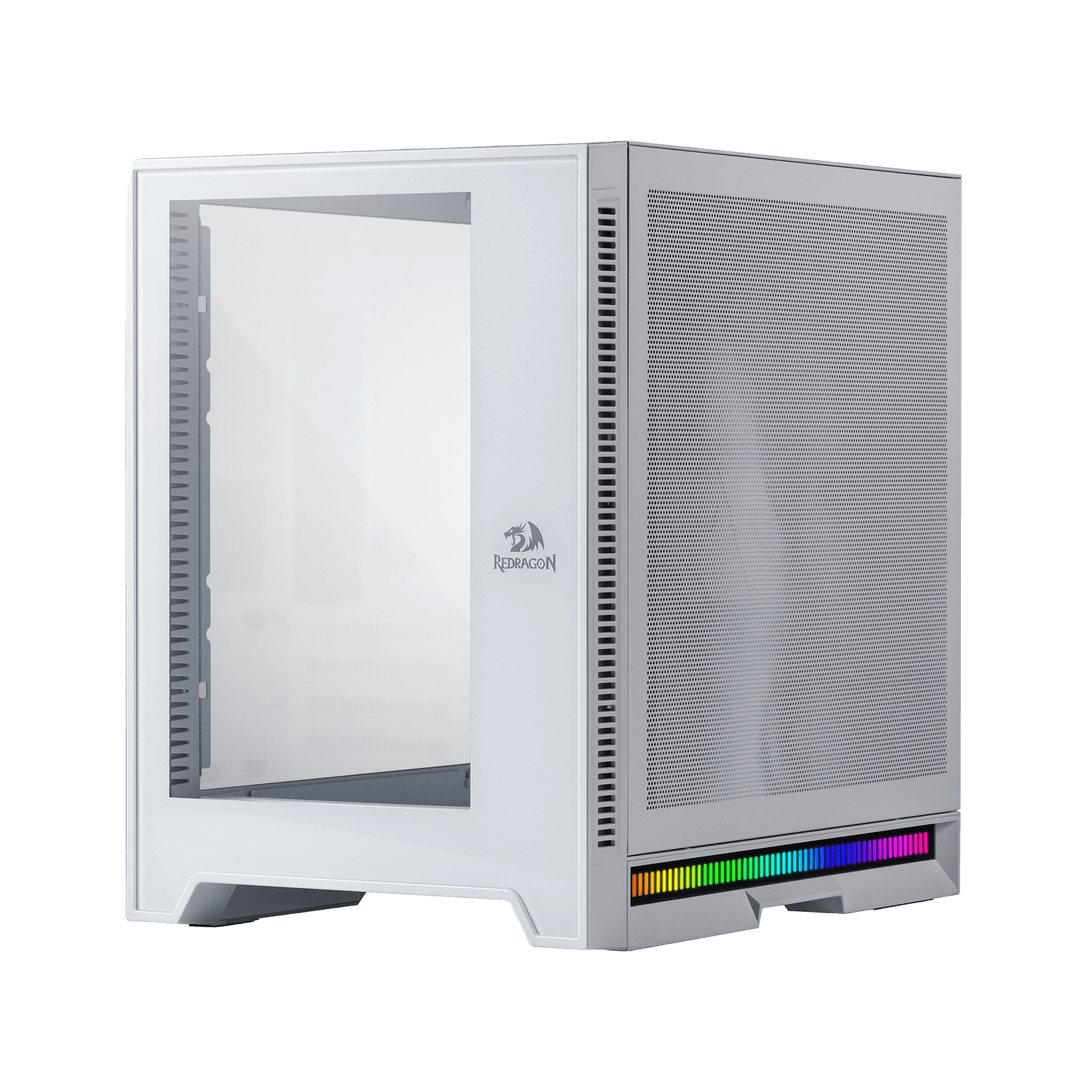 Redragon MC211 ITX Gaming PC Case. M-ATX Computer Chassis w/ 2 Tempered Glass Panels & High Airflow Perforated Panels. 240mm Radiator Support. Rhythm Sync Lighting Bar. Easy Cable Management. White:圖片 2